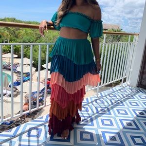 Two piece top and ruffle skirt set